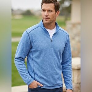 Pebble Beach Performance Blue Heather Half-Zip Pullover - Size L